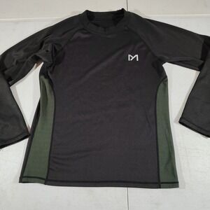 Meetyoo Athletic Shirt Men L Black Green Stripe Long Sleeve Warm Stretch Outdoor